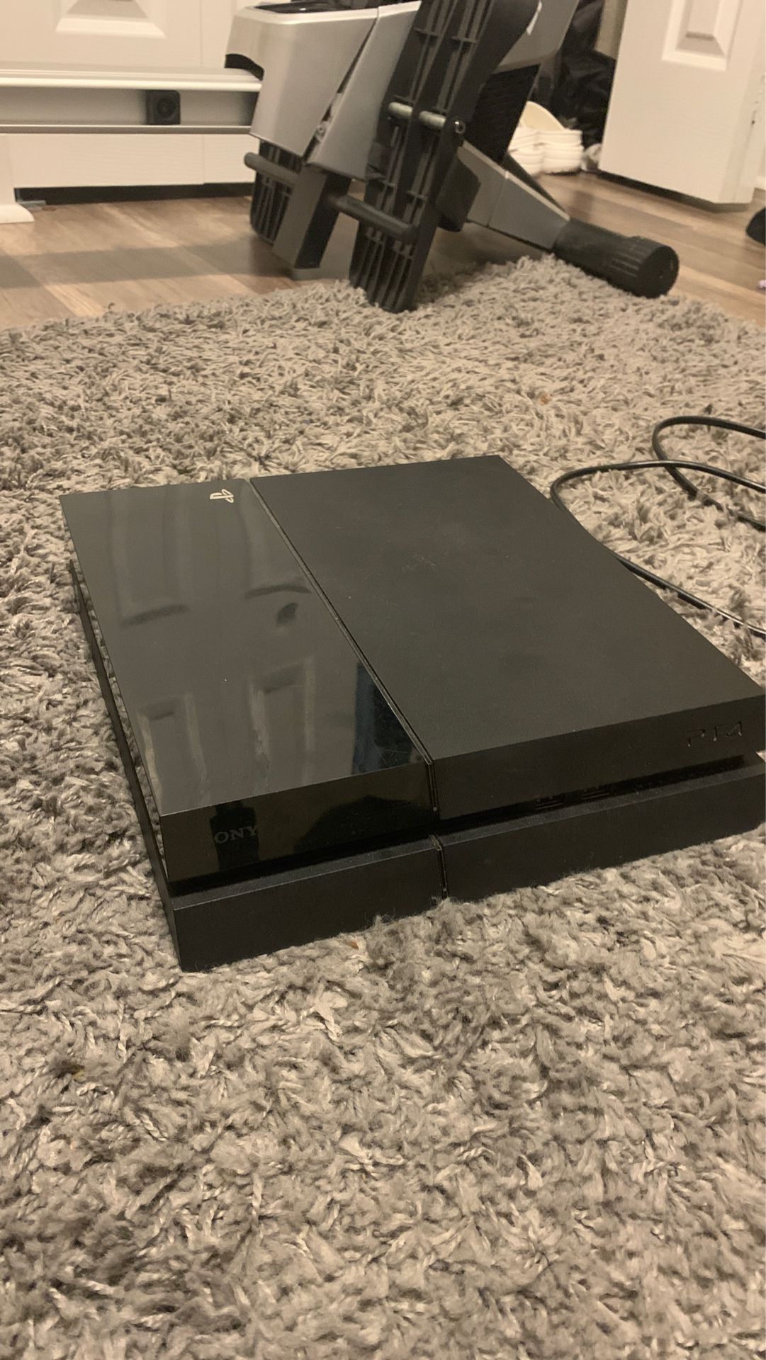 PS4 with controller, HDMI cable, power cable, Madden 20, Overwatch