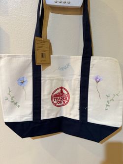 Large Navy Blue Trader Joe’s Tote flowers