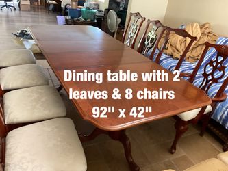 Dining  table  with  2  leaves  &  8  chairs  -  $495