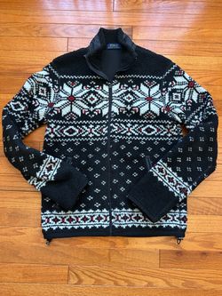Black Polo Ralph Lauren Fair-isle Zip Fleece Size Small