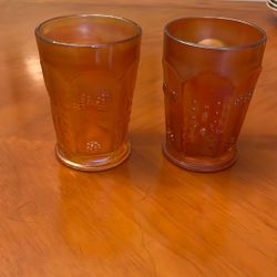 Two Vintage Carnival Glass Glasses