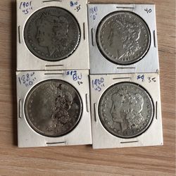 4 Morgan Silver Dollars (1901 S, 1884 O, 1891 O 1900 S)