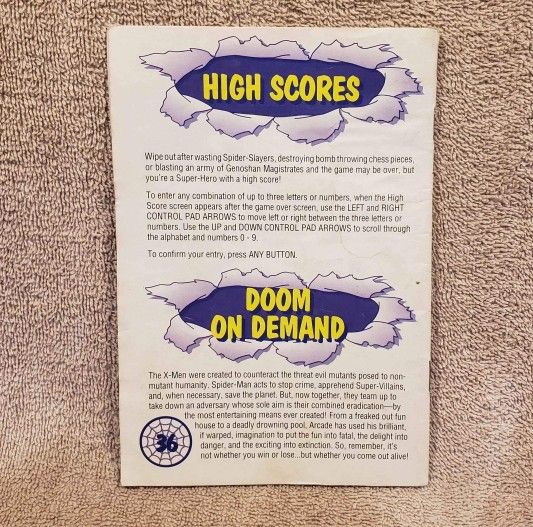 SPIDER-MAN | X-MEN ARCADE'S REVENGE (1992 SNES) *INSTRUCTION BOOKLET ONLY* MARVEL DISNEY SUPER HERO