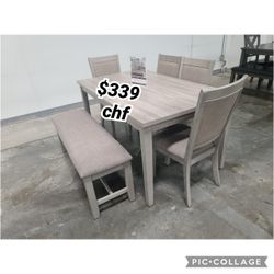 6  Piece Solid Wood Dining Table Set 60" x 36" x 30"H