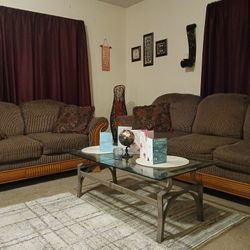 Couch  And Love Seat  And Dresser With Mirror