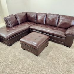 Costco - Abbyson Living Top Grain Leather Sectional Sofa With Ottoman