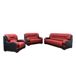 Black & Red Genuine Leather 3-Piece Living Room Set
