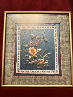 Vintage Handmade Chinese Embroidered Silk Framed