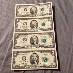 Uncut Sheet Of $2 Dollar Bills 