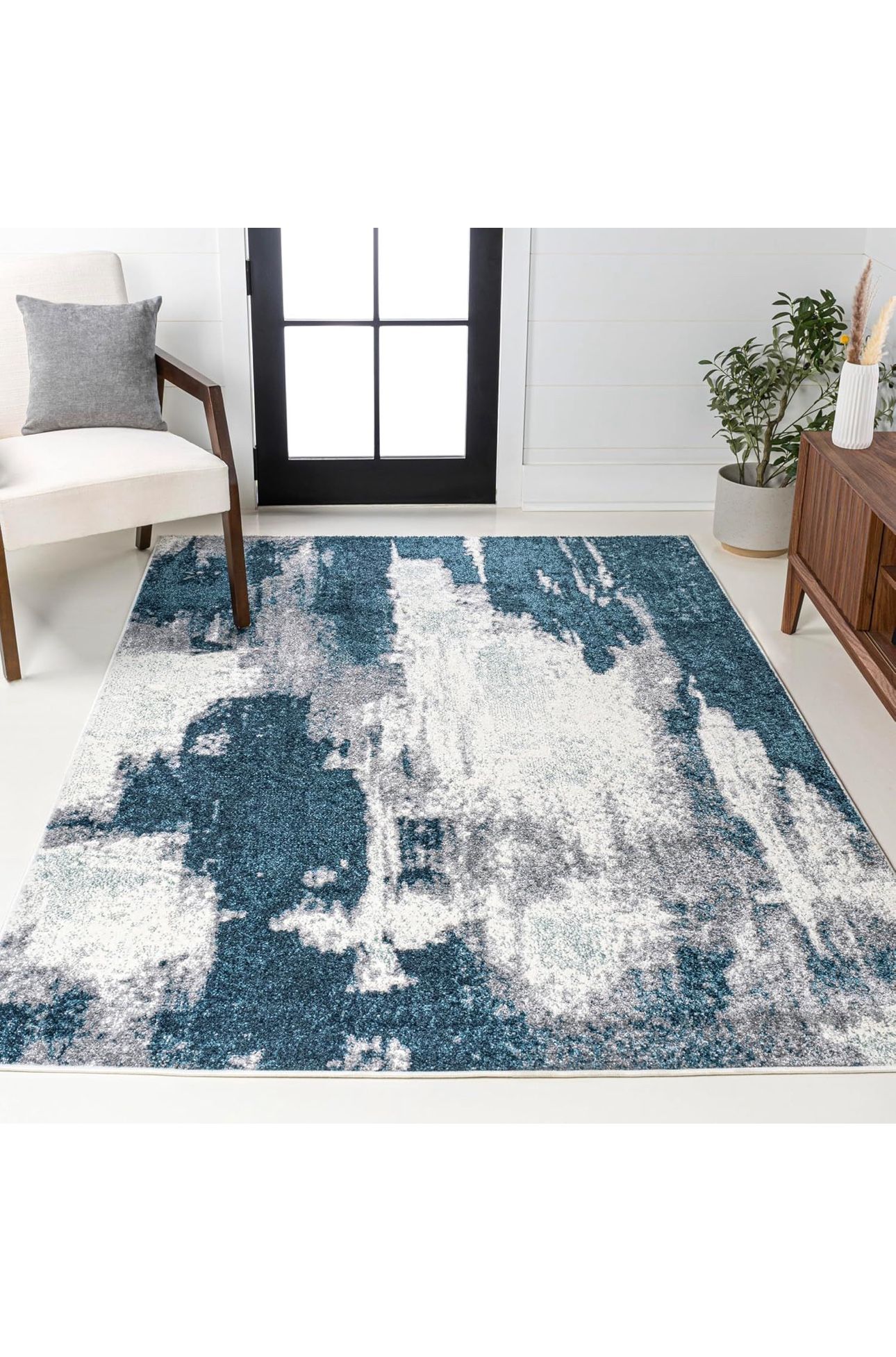 New JONATHAN Y Zoe Abstract Marble Navy/White Indoor Area Rug 8x10