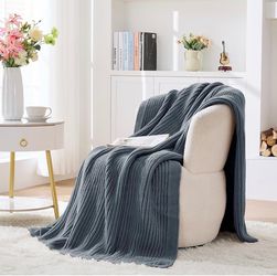 Chunky Knit Throw Blanket, Blue, New in Sealed Package