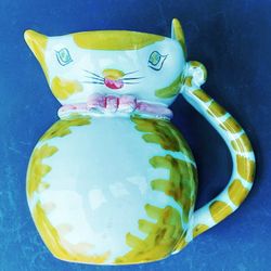 Mcm mid century modern pottery atomic cat pitcher MADE IN ITALY Fratelli Fanciullaci 8" X 6"