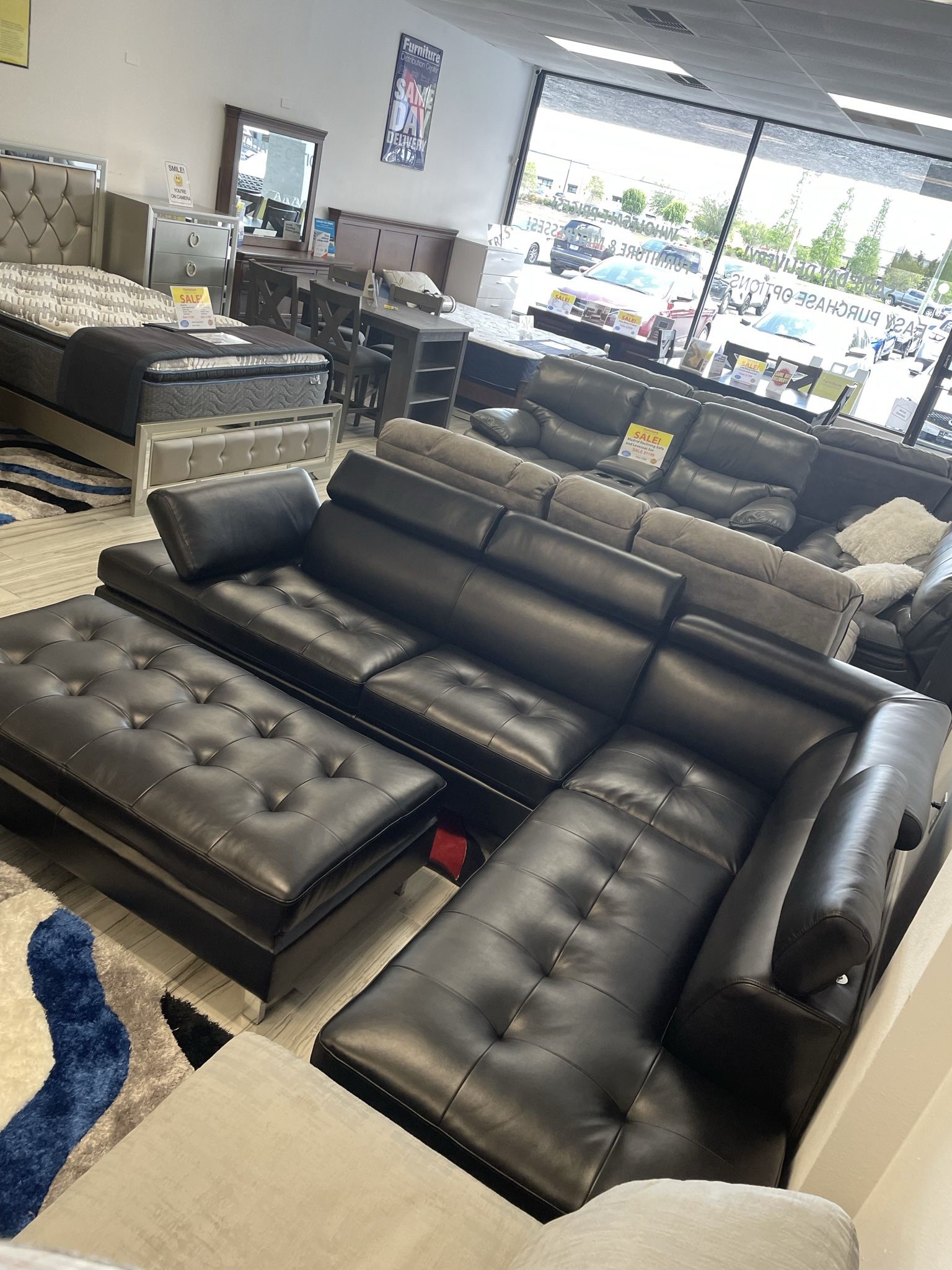 Holiday sale. Ibiza black sectional with ottoman set only $999. Easy finance option. Same day delivery.
