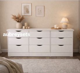 White 9 drawer dresser with rails