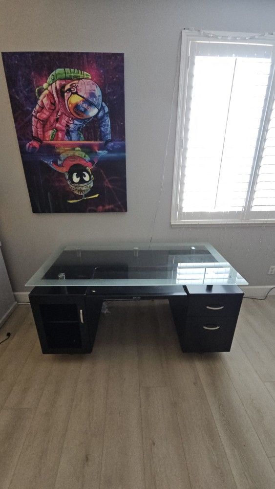 Modern Glass Top Computer Desk