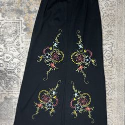 Vtg Black Skirt Palena Knitwear Made in Hong Kong Wool Embroidered Flowers Sz 14  