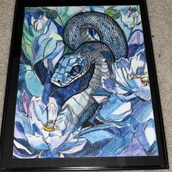 Blue Snake Artwork Framed