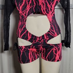 Women's Black & Pink Lightning Print Swimsuit, size S (0166)