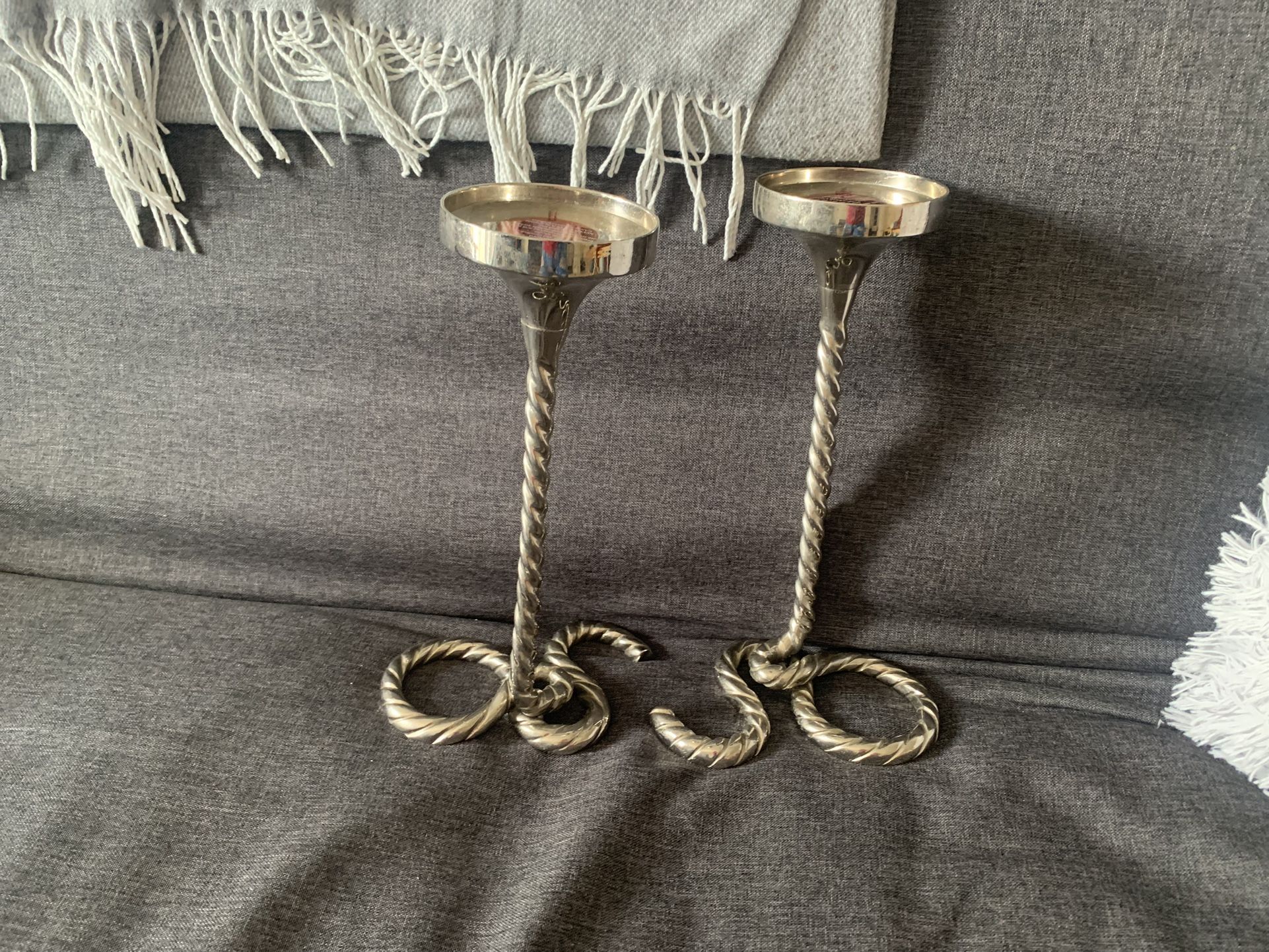 West Elm Silver Twisted Rope 3" Pillar Candle Holder Nautical Centerpiece