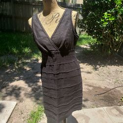 TALBOTS LINEN BLACK V-NECK DRESS