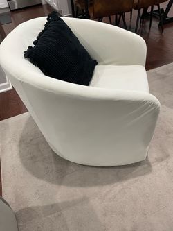 White Upholstered Barrel Accent Chair