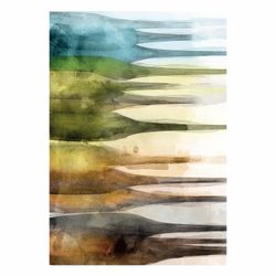 Modern abstract watercolor composition titled "Sideways" by PI Studio. This artwork features stylized, horizontal glass bottle silhouettes layered ver