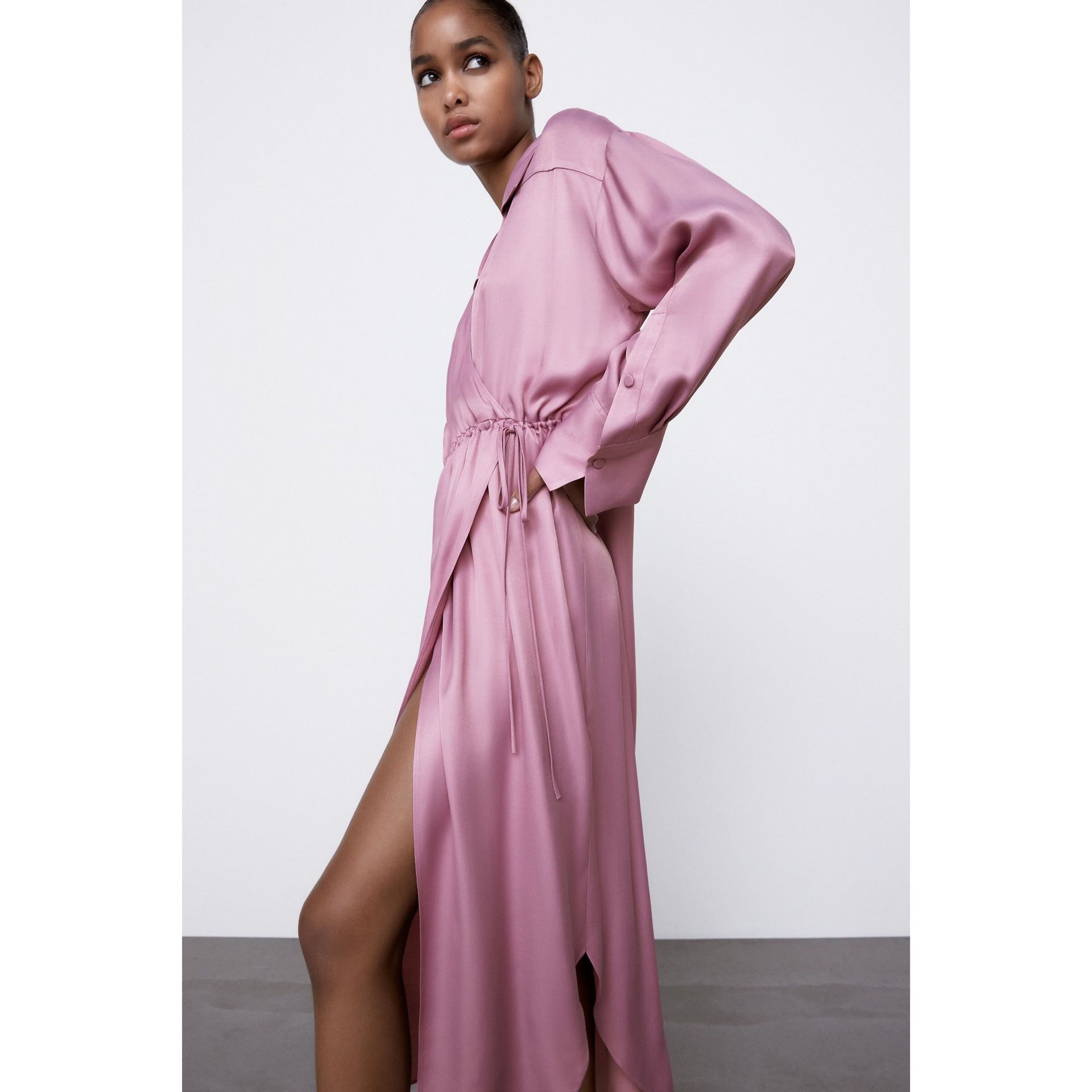 pink long sleeve dress zara  Mahsa 100% LINEN TUNIC DRESS MARISA BERENSON X ZARA Women's Long Sleeve Dresses |