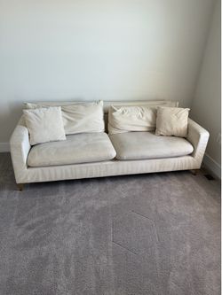 Cream Velvet Modern Sofa w/ Gold Legs + Pillows