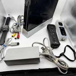 Nintendo Wii Black Console W/Games, Controllers, And Wheels