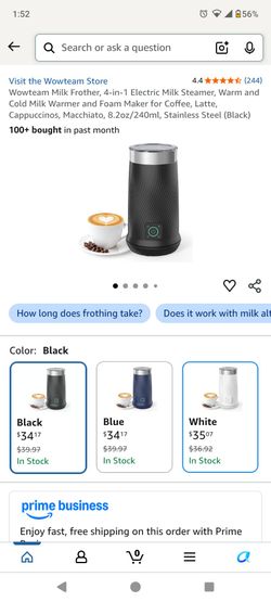 New Maestri House milk frother is a 500W electric appliance with a 240ml capacity. This model MMF-9206 has a purple and blue gradient finish on a stai