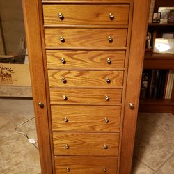 Solid Oak Jewelry stand with Mirror & side doors