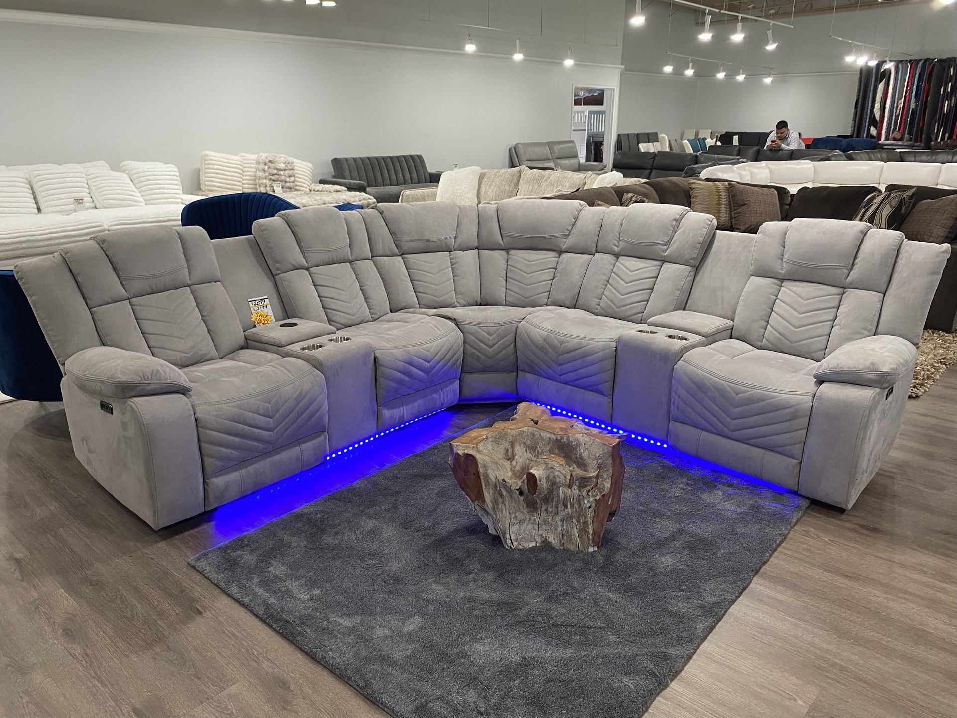 Beautiful Power Reclining Sectional With Led Lighting And Wireless Phone Charger
