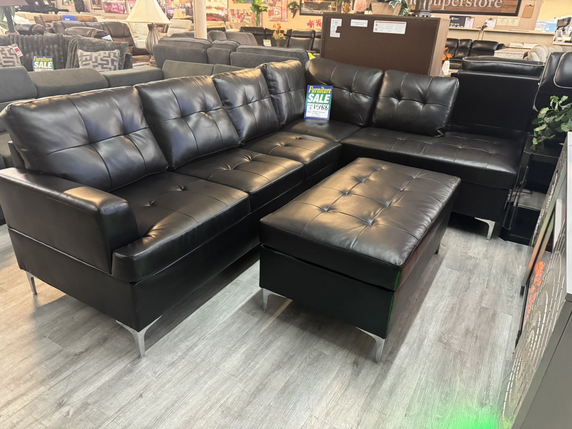 Black L Shaped Sectional With Ottoman