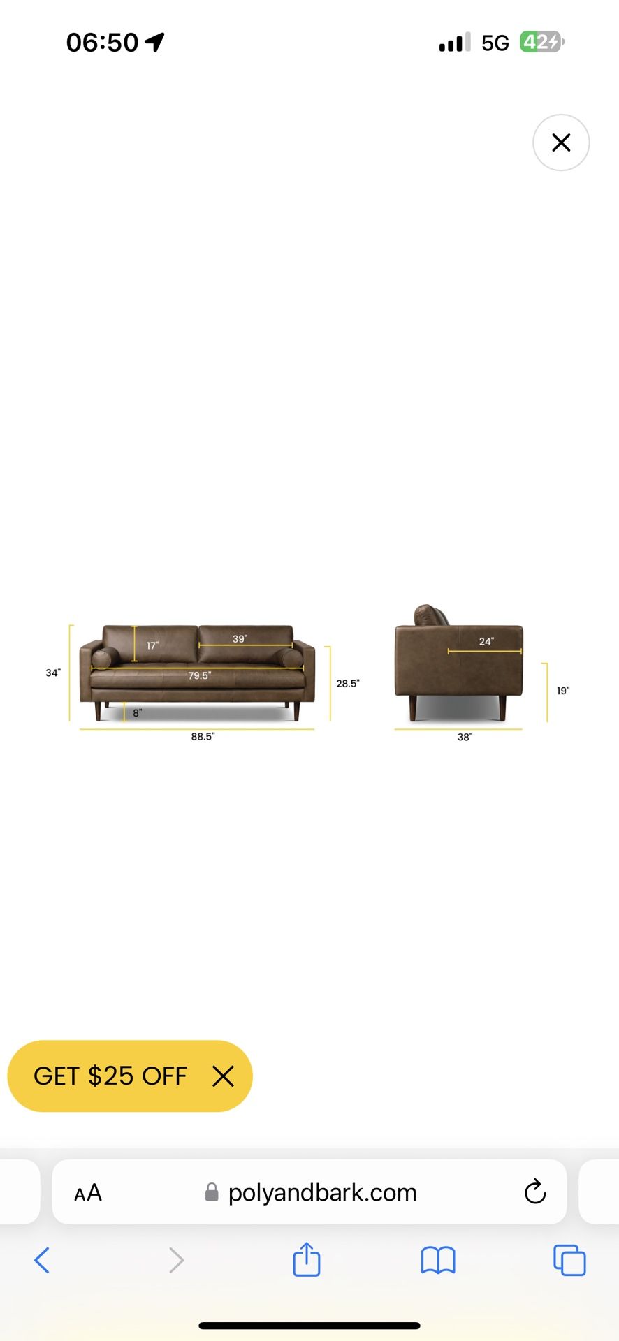Poly & Bark Brown Nappa Leather Couch