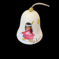 Vintage De Grazia Sandstone Bell Wind Chime Hand Painted Young Girl flying Kite