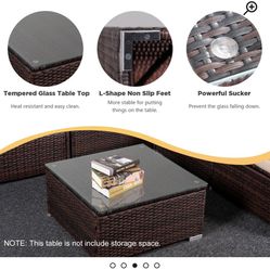 High Density Polyethylene Wicker Table - With Tempered Glass Top