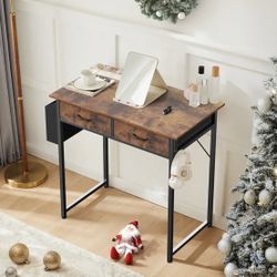 32-Inch/48-Inch Office Desk with 2 Fabric Drawers - Space-Saving Compact Bedroom Vanity Table with Ample Storage Space and Organization Functionality 