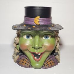 Grinning Witch Halloween Candle Holder