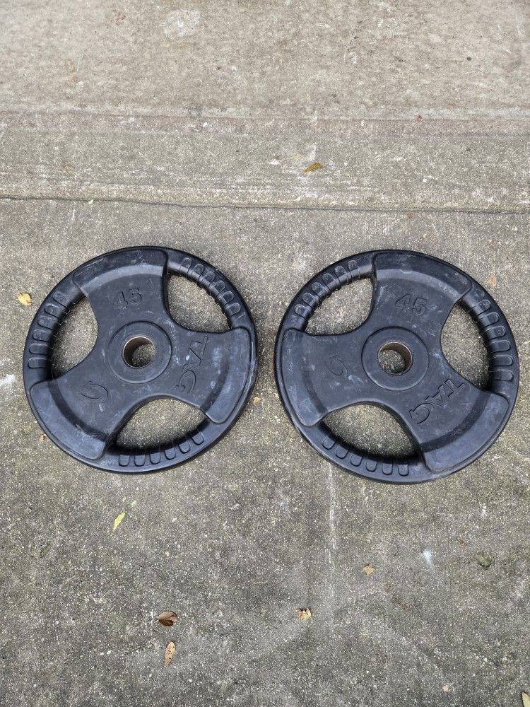 Used 45lb Rubber Coated Grip Plates Olympic Weight Plates