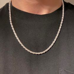 Solid Silver Chain Silver Rope Chain 20in 4mm