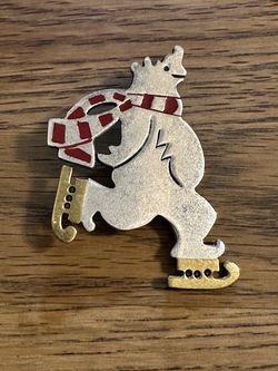 Sterling silver skating bear pin