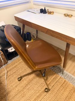 World Market Marina Cognac Brown Faux Leather Adjustable Swivel Office Chair