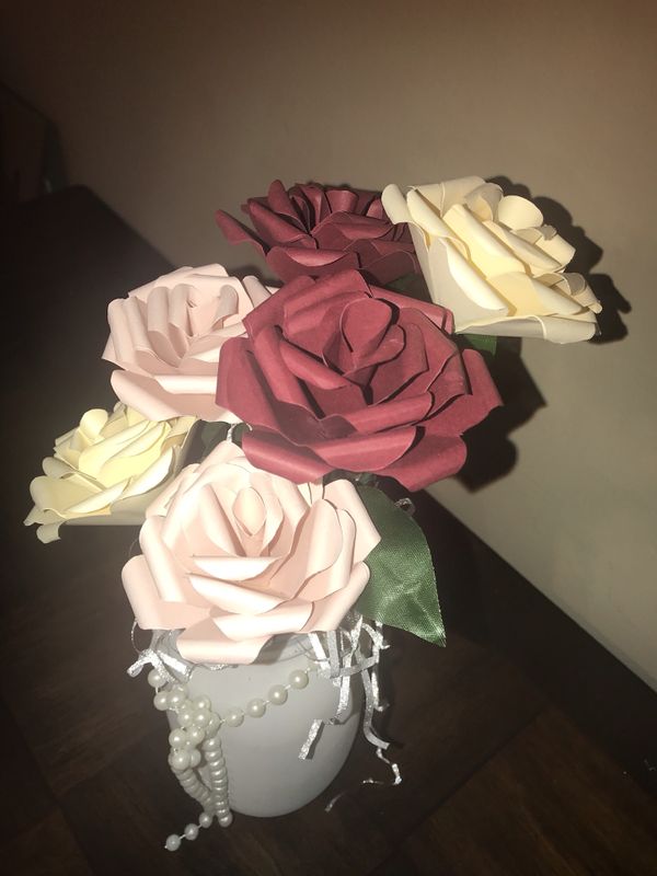 Rose Paper Flowers Handmade Mason Jar Baptism Ivory Blush Pink