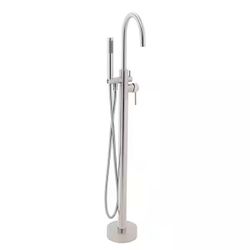 1-Handle Freestanding Floor Mount Tub Faucet Bathtub Filler with Hand Shower in Brush Nickel