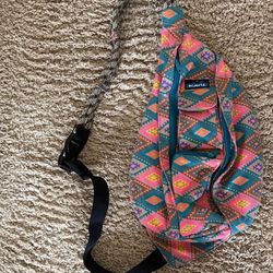Kavu Pink and Teal Geometric Sling Bag