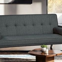 Brand New Grey Futon Sofa Sleeper (Pillows Included)