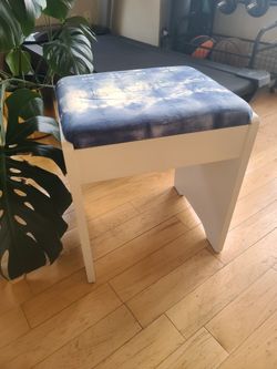 Navy Blue Tiedye/White Upholstered Storage Stool
