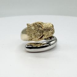 Custom Ladies 14k Yellow / White Gold Panther Head Ring Size - Adjustable 10 Grams 11046917