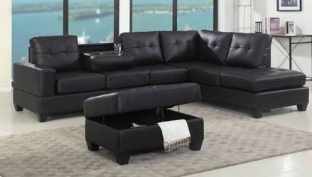 BRAND NEW BLACK LEATHER SECTIONAL