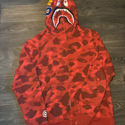 Bape Camo Shark Full Zip Hoodie Red